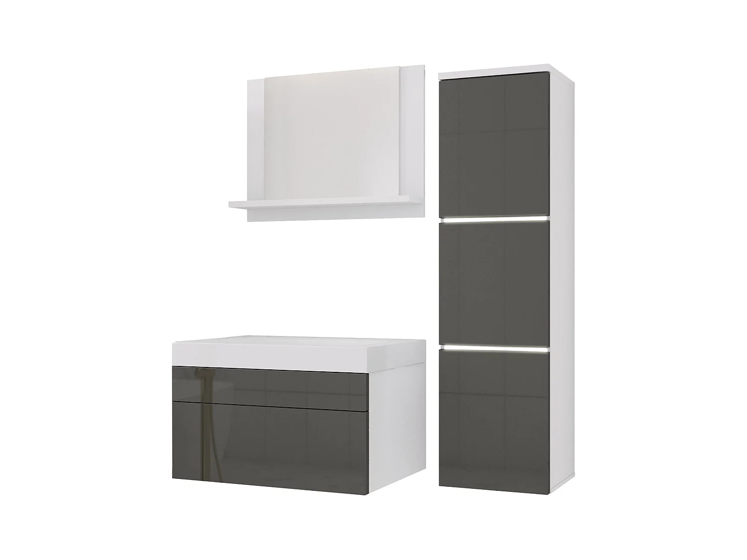 Ensemble meuble salle de bain, Blanc Mat, Gris Brillant, 90 x 110 cm