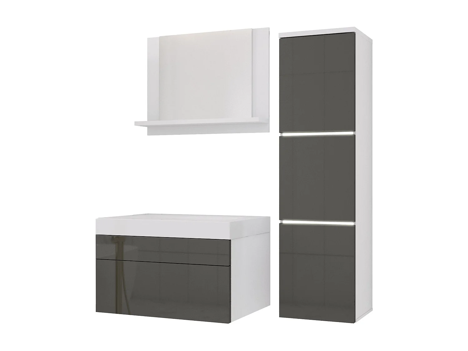 Badezimmermöbel-Set, Mattweiß, Glänzendes Grau, 90 x 110 cm