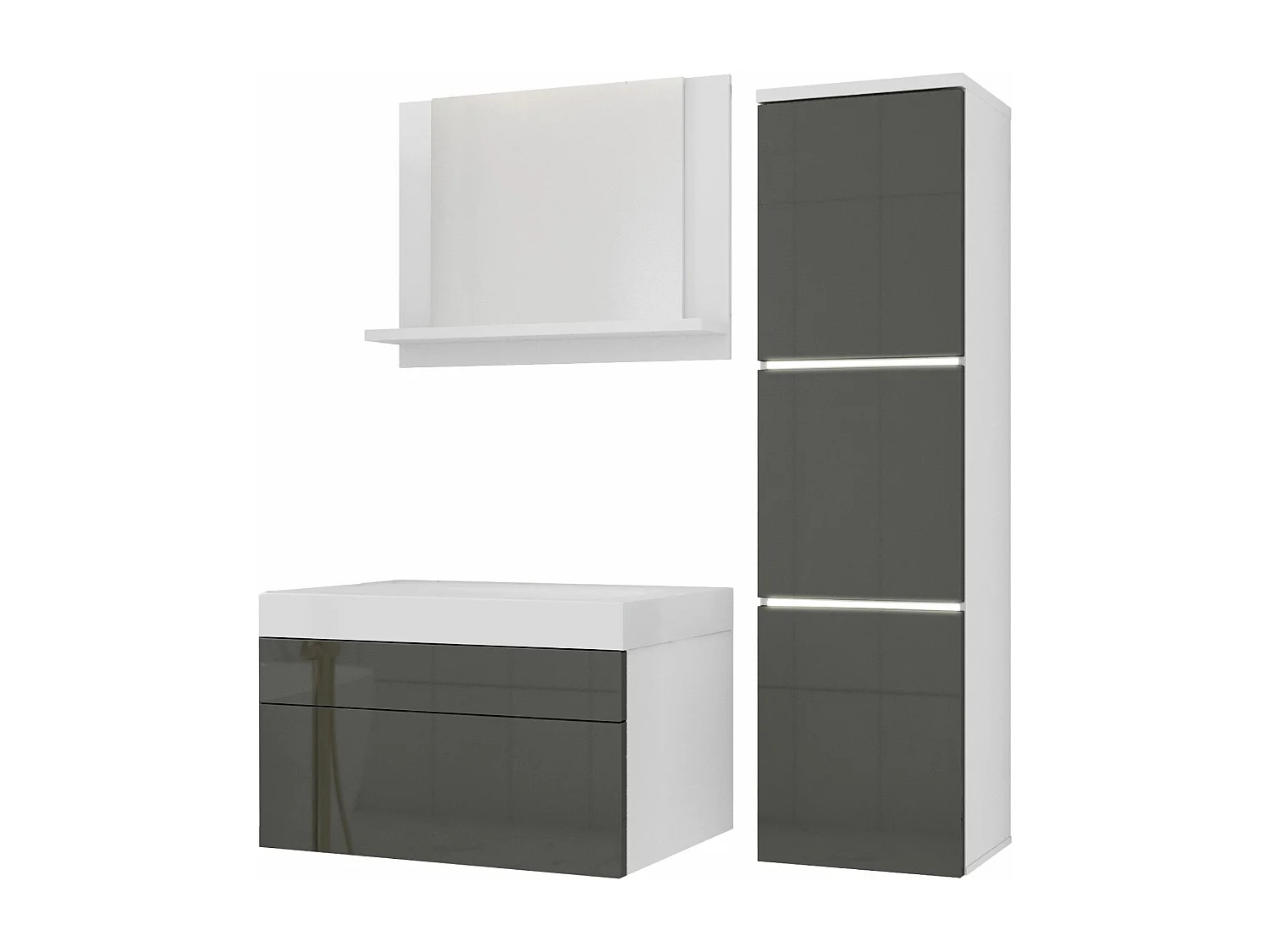Badezimmermöbel-Set, Mattweiß, Glänzendes Grau, 90 x 110 cm