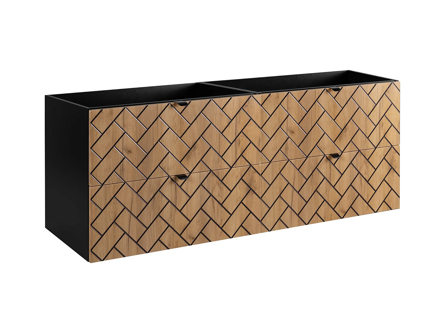 Meuble de salle de bain, Chêne artisanal doré, 160 x 57 x 46 cm, poignées noires