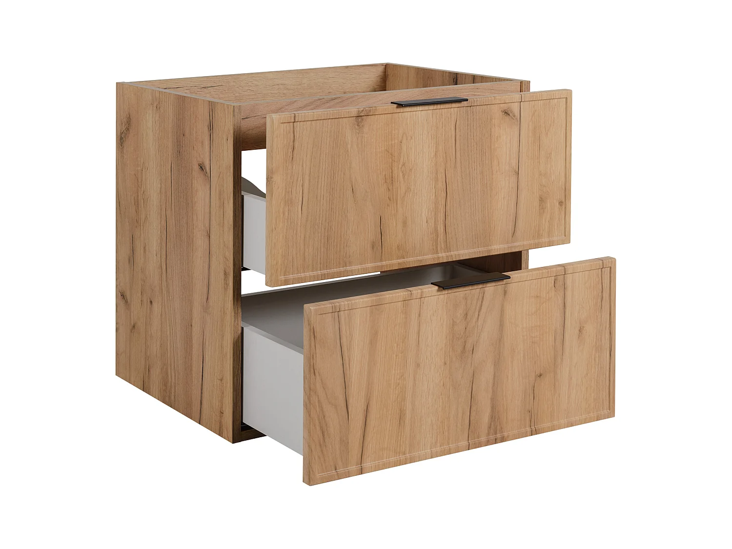Badezimmerschrank, Craft-Eiche, schwarzer Griff, 46 x 60 x 57 cm