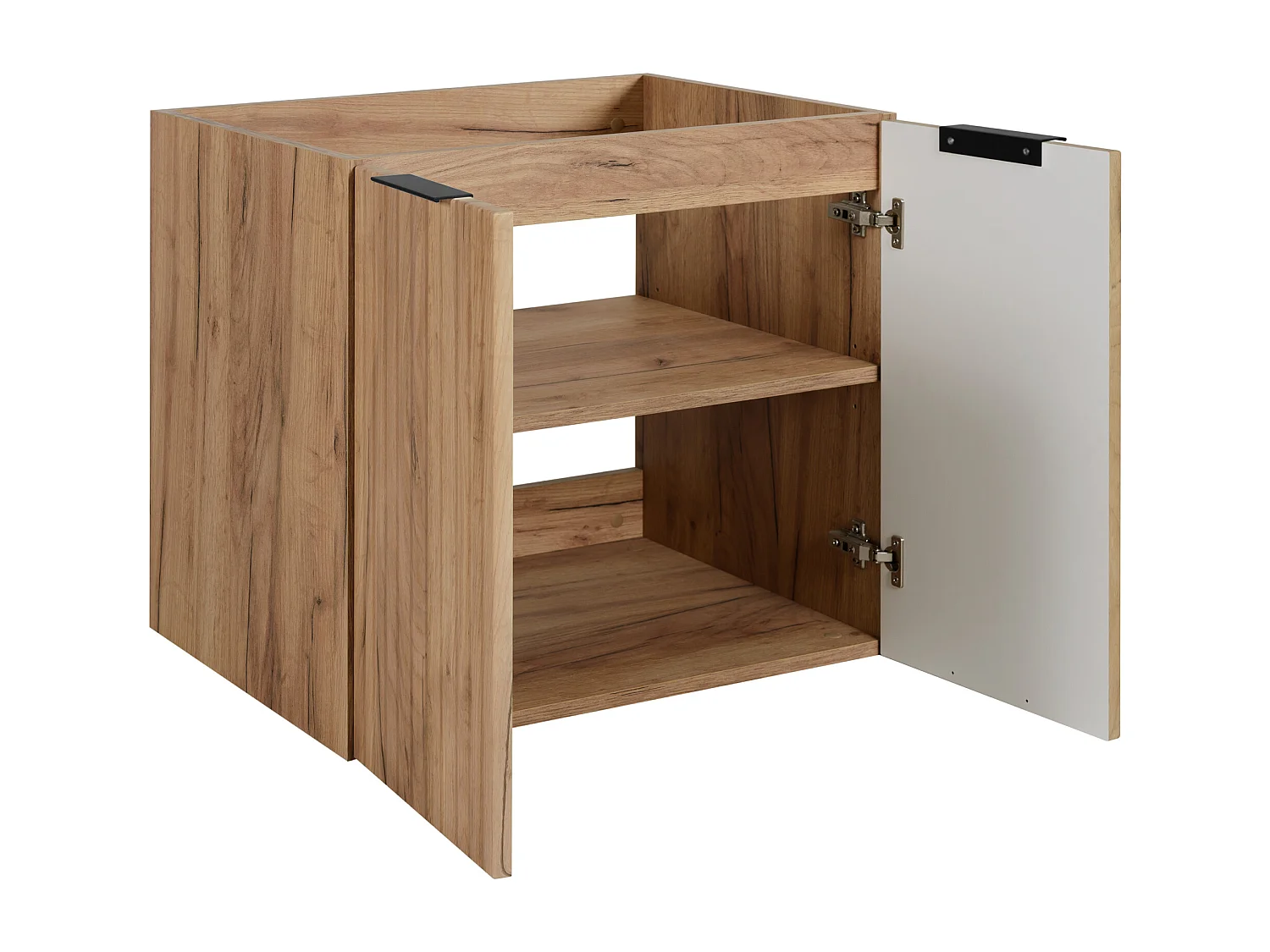 Meuble vasque, Chêne Craft + poignée noire, 60 x 57 x 46 cm