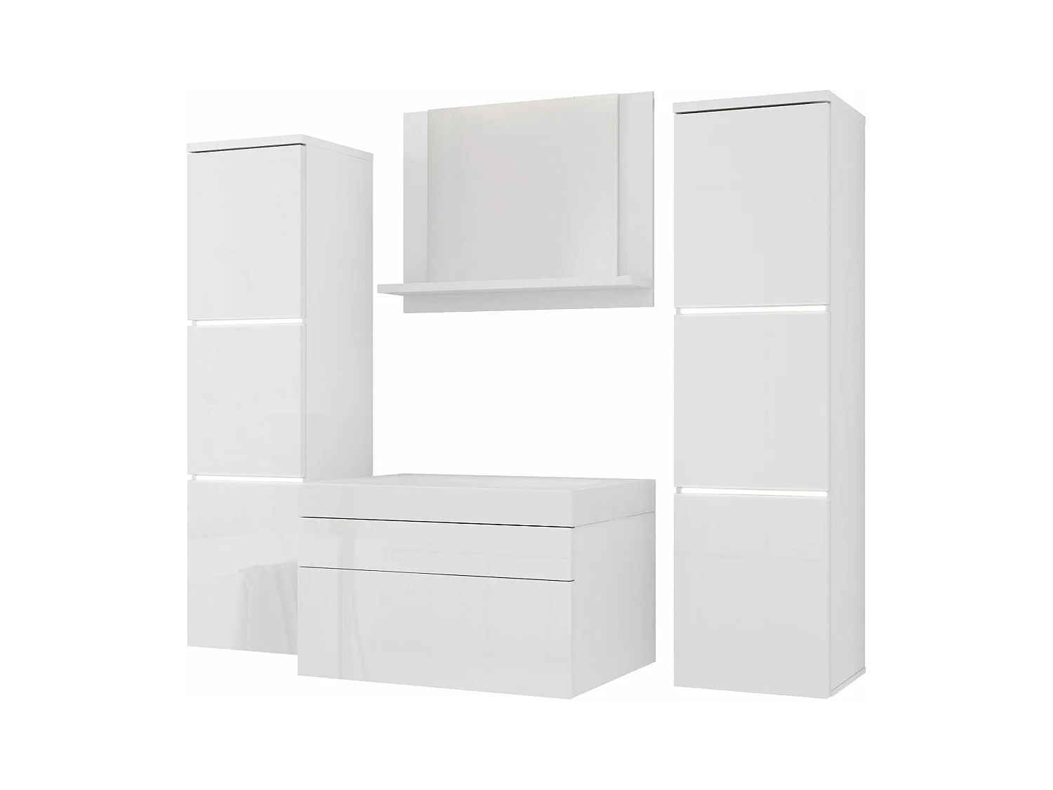 Conjunto de móveis de banheiro, Branco Mate, Branco Brilhante, 120 x 110 cm