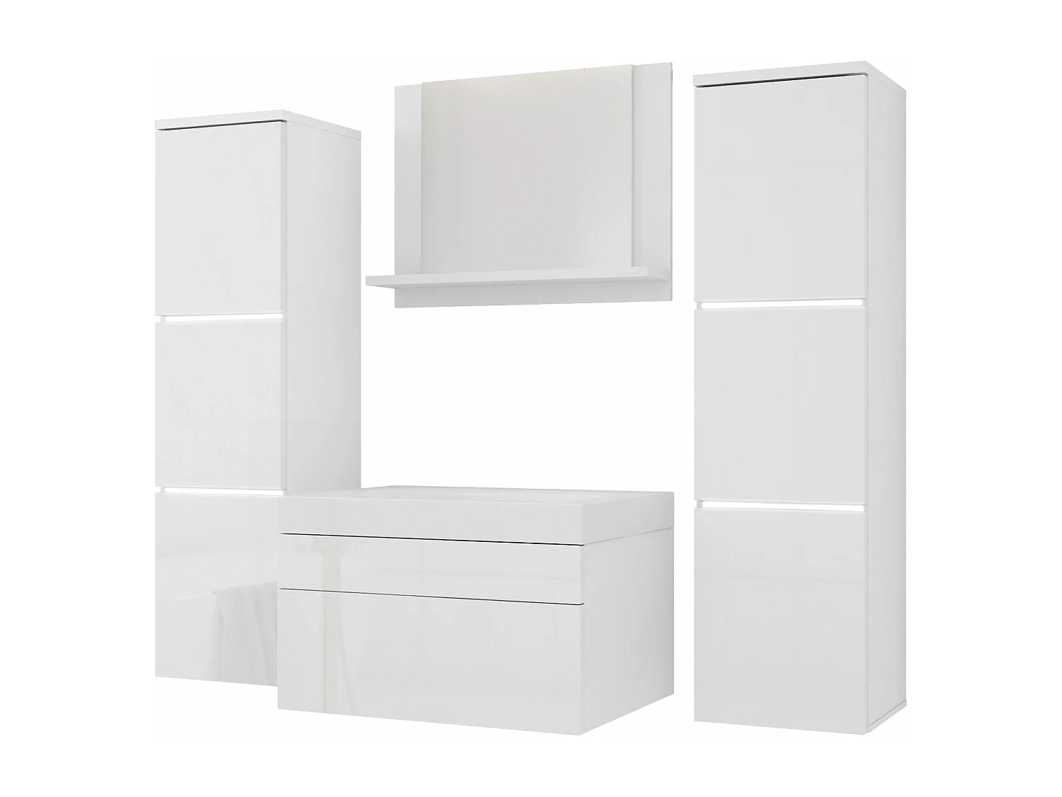 Set mobili da bagno, Bianco Opaco, Bianco Lucido, 120 x 110 cm