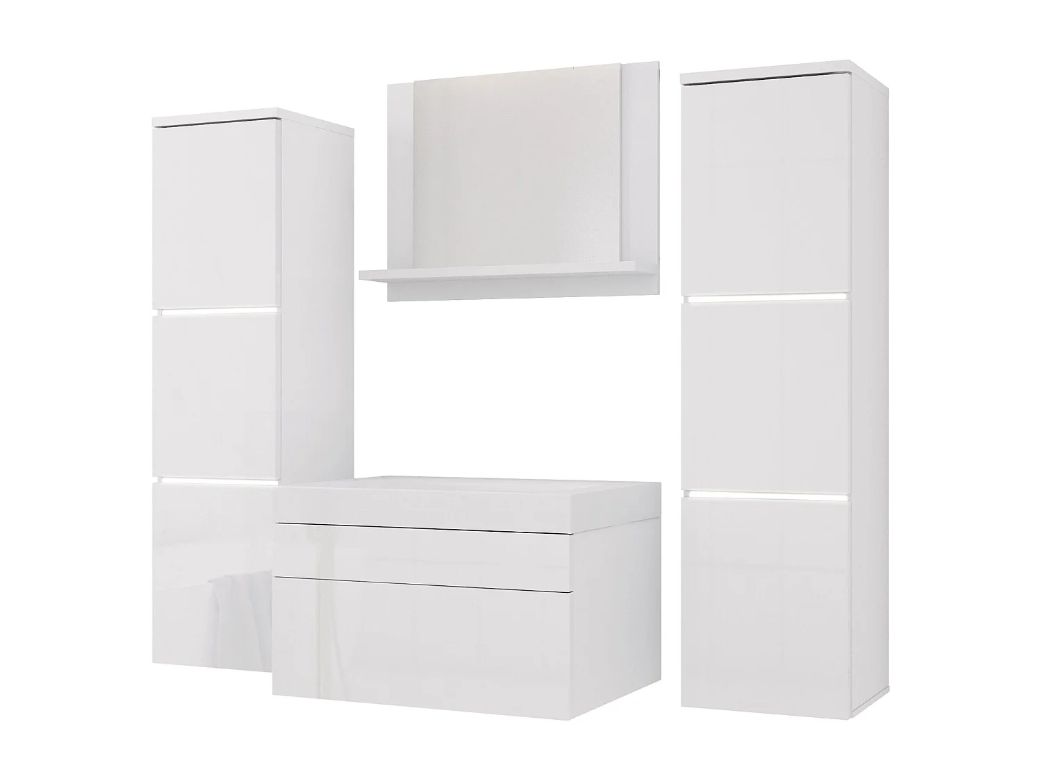 Ensemble meuble salle de bain, Blanc Mat, Blanc Brillant, 120 x 110 cm