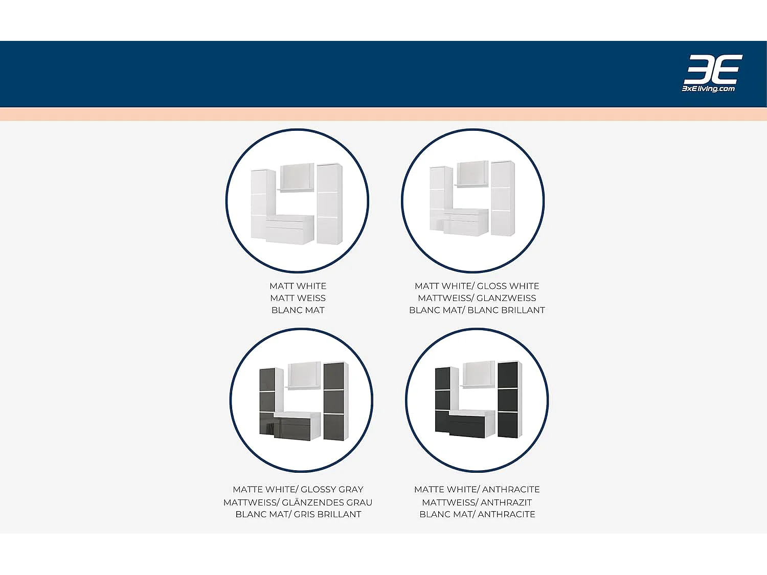 Ensemble meuble salle de bain, Blanc Mat, Blanc Brillant, 120 x 110 cm