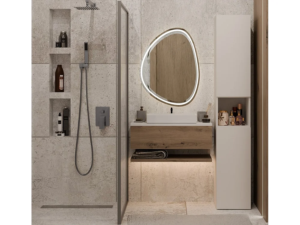 Meuble de salle de bain avec panier à linge, Cachemire, 174 x 31 x 30cm