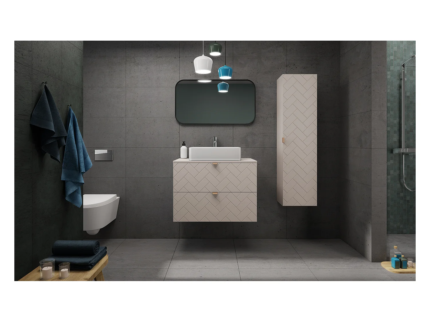 Meuble de salle de bain, Cachemire, 80 x 57 x 46 cm, poignées dorées