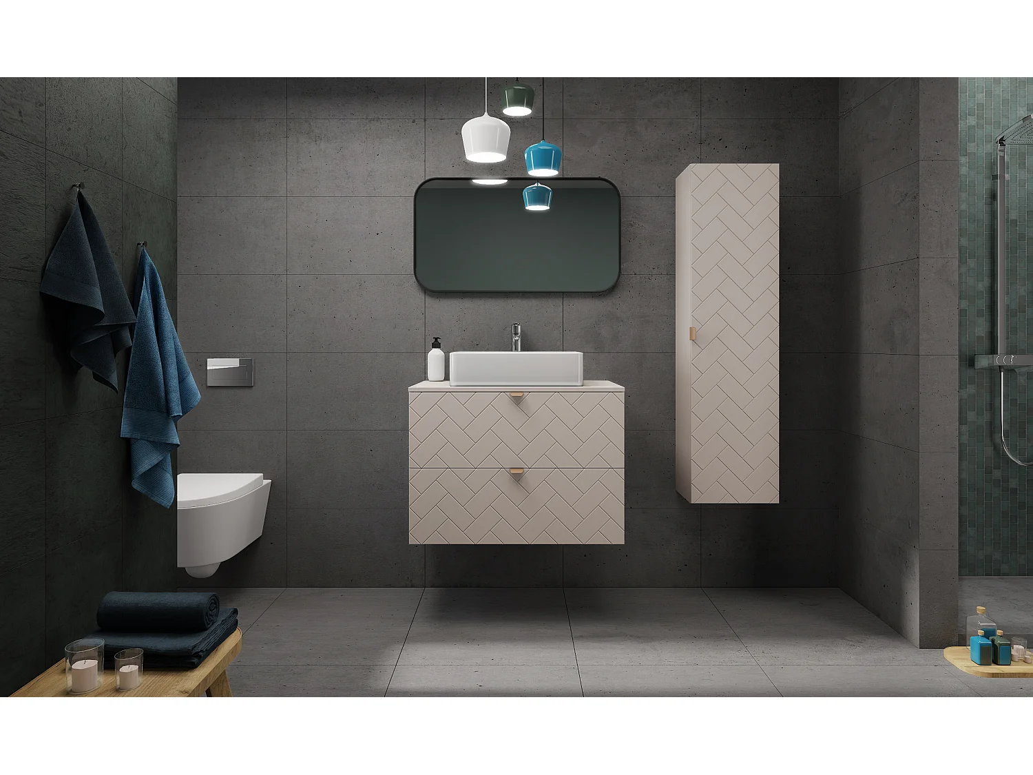 Meuble de salle de bain, Cachemire, 80 x 57 x 46 cm, poignées dorées