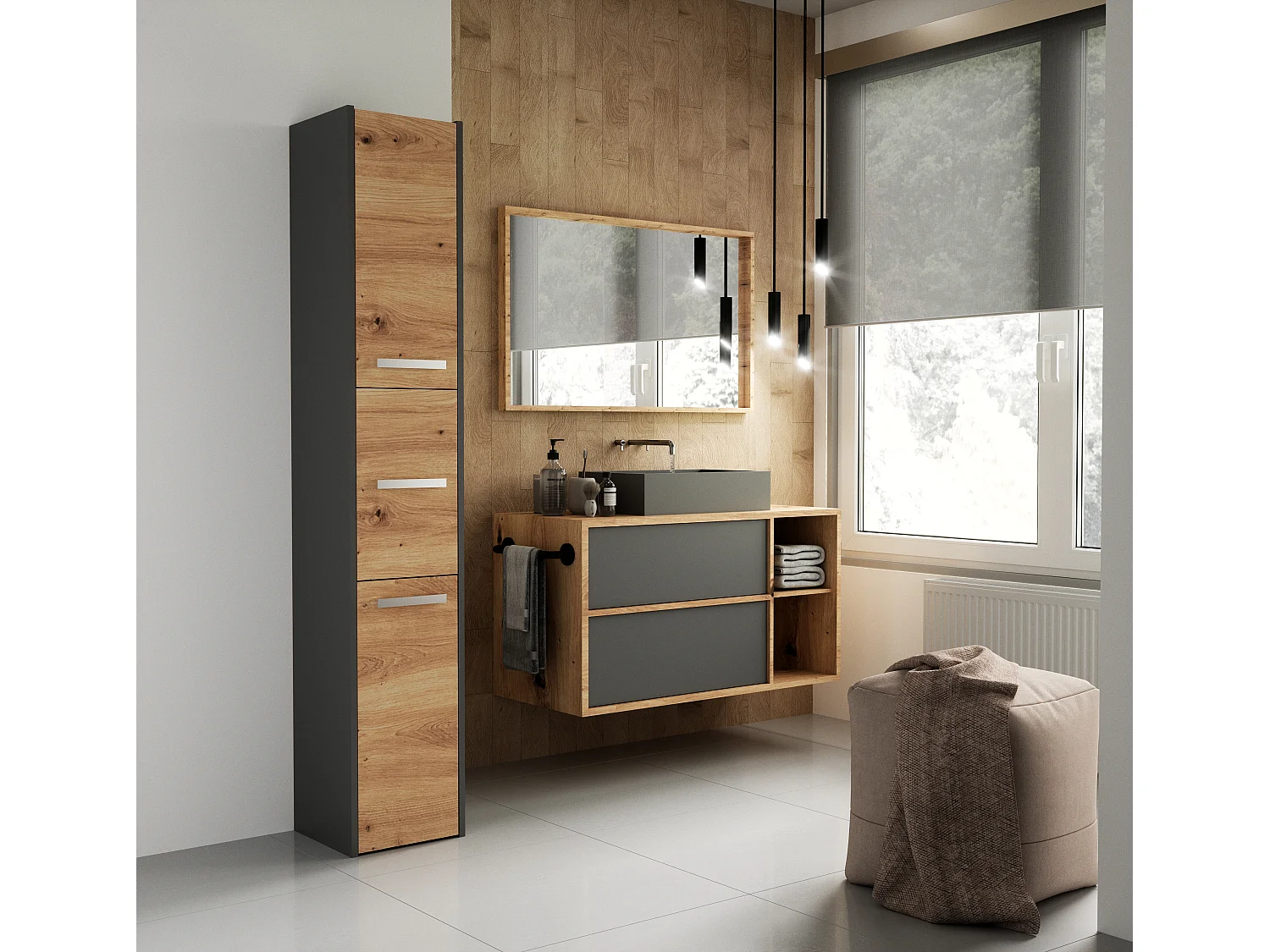 Armoire de salle de bain, Anthracite / Chêne Artisan, 170 x 30 x 30 cm