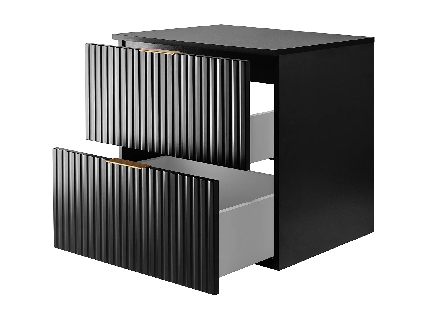 Meuble vasque, Noir Mat, 60 x 57 x 46 cm, poignée dorée + Plan de travail