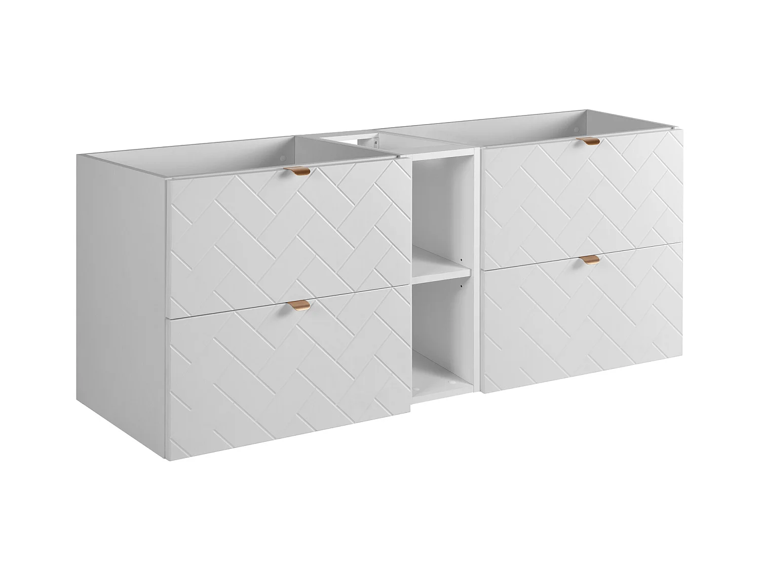 Meuble de salle de bain, Blanc Mat, 140 x 57 x 46 cm, poignées dorées