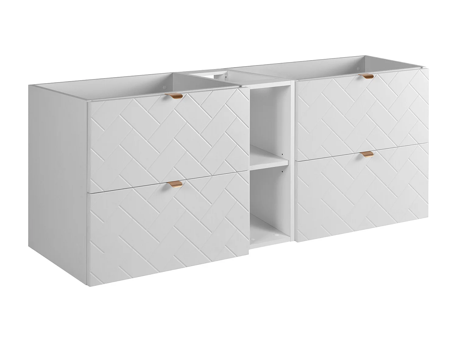 Meuble de salle de bain, Blanc Mat, 140 x 57 x 46 cm, poignées dorées