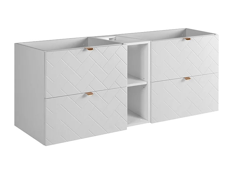 Meuble de salle de bain, Blanc Mat, 140 x 57 x 46 cm, poignées dorées