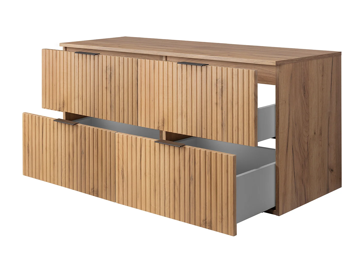 Meuble vasque, Chêne Craft, 120 (2 x 60) x 57 x 46 cm, poignée dorée + Plan de travail