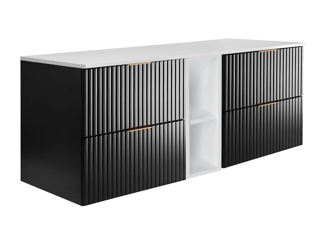 Waschbeckunterschrank, Schwarz / Weiß, Gold-colouredene Griffe, 140 x 57 x 46 cm