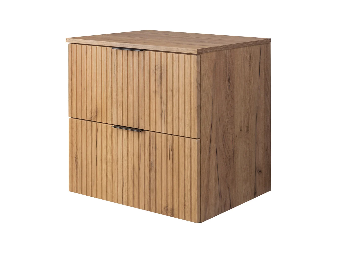 Meuble vasque, Chêne Craft, 60 x 57 x 46 cm, poignée noire + Plan de travail