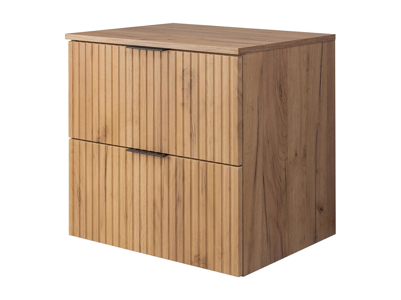 Meuble vasque, Chêne Craft, 60 x 57 x 46 cm, poignée noire + Plan de travail