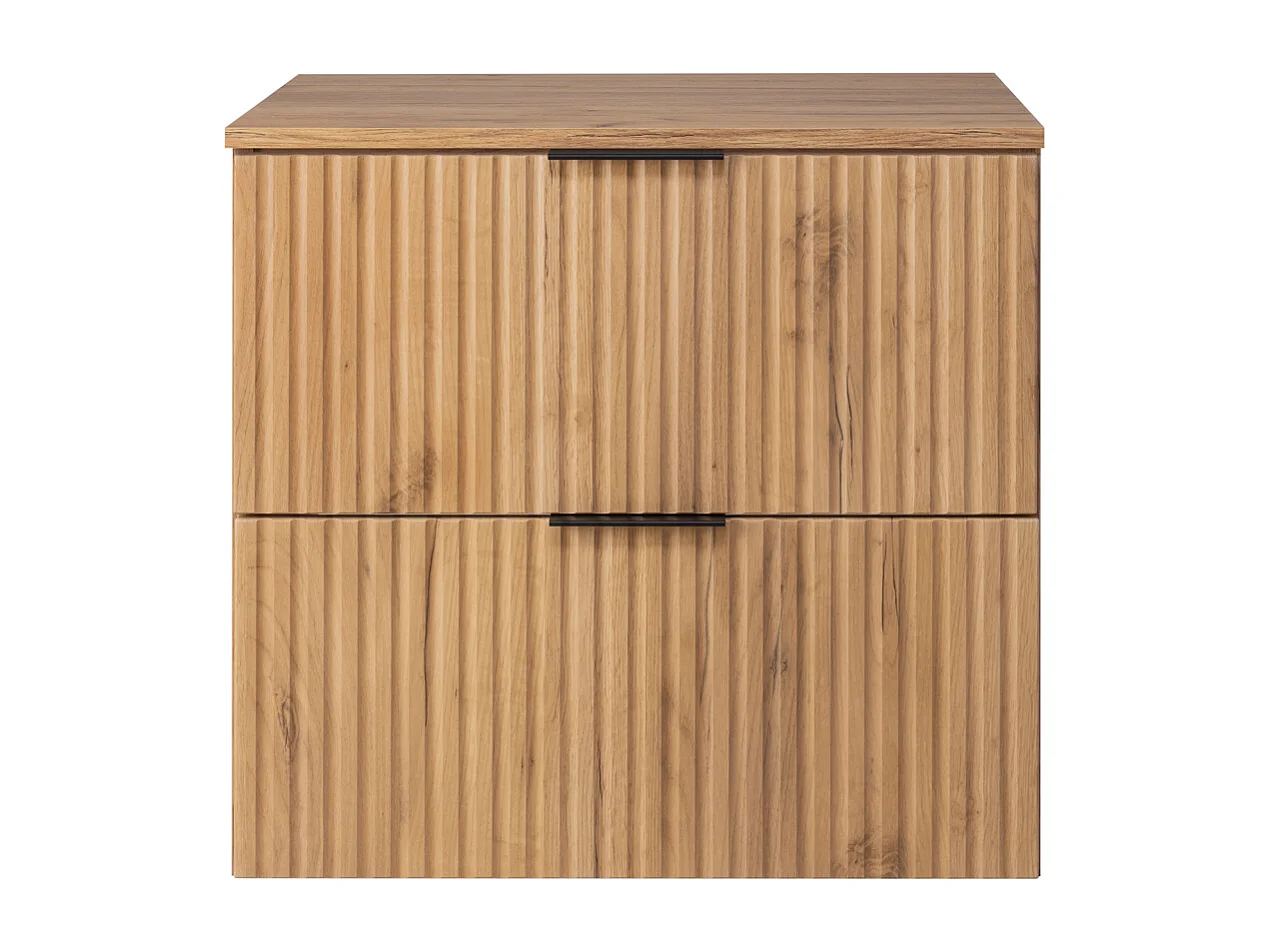 Meuble vasque, Chêne Craft, 60 x 57 x 46 cm, poignée noire + Plan de travail