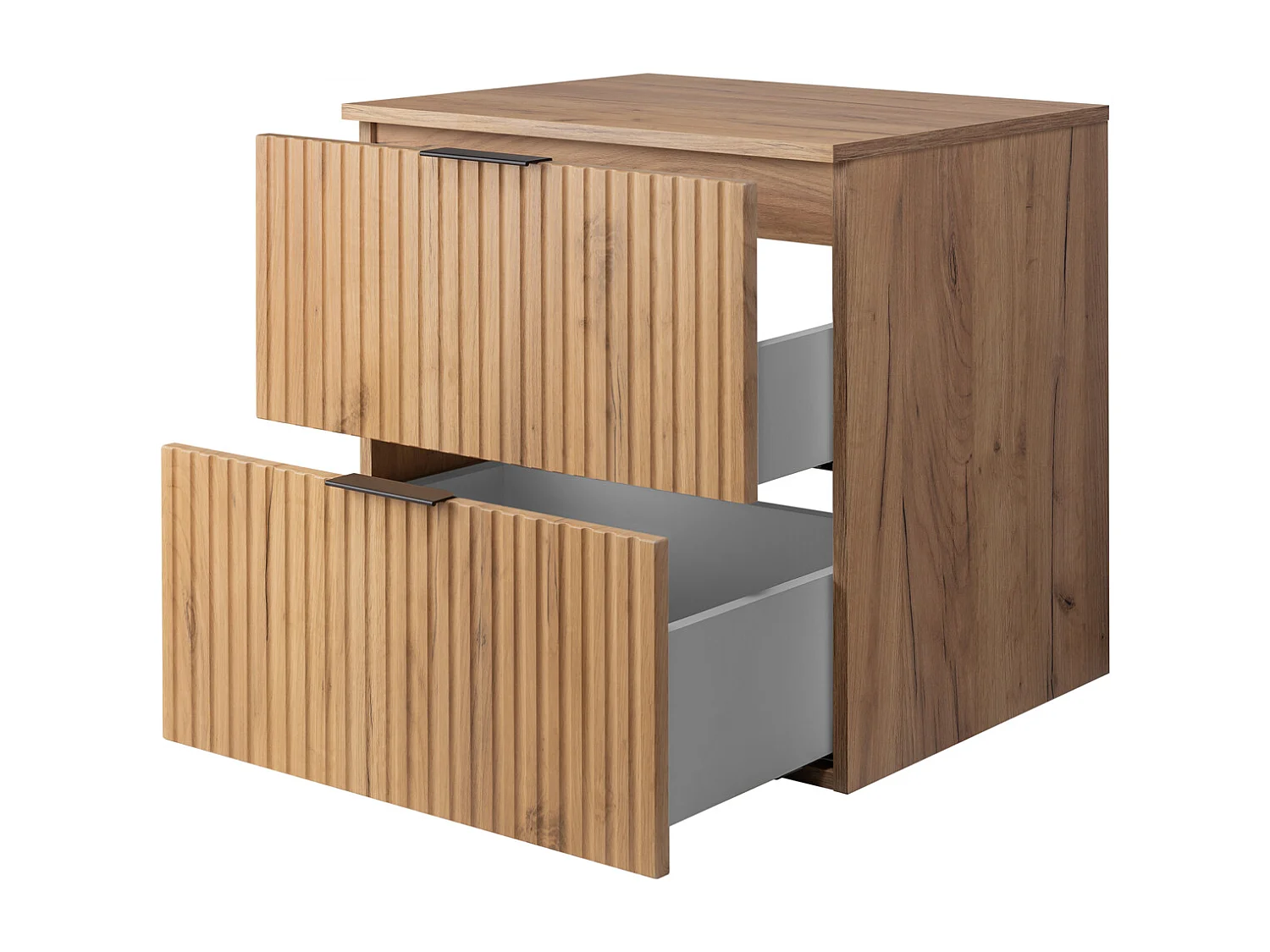 Meuble vasque, Chêne Craft, 60 x 57 x 46 cm, poignée noire + Plan de travail