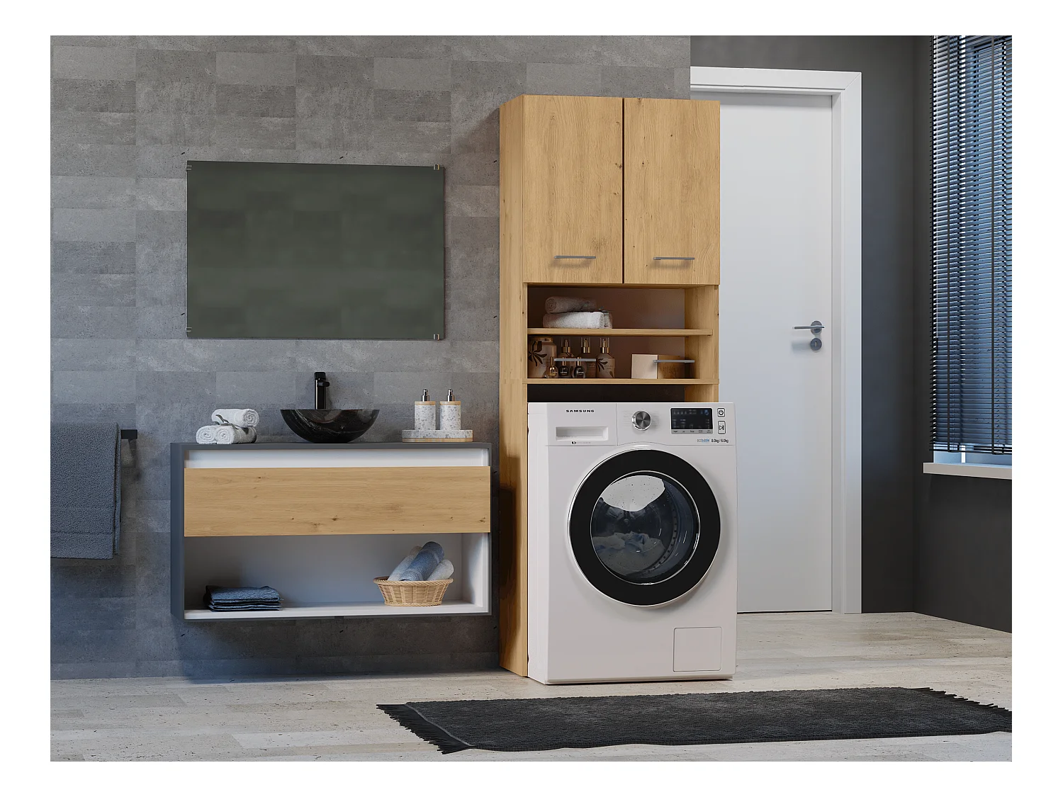 Wasmachinekast, 30 x 64 x 180 cm, Artisan Oak