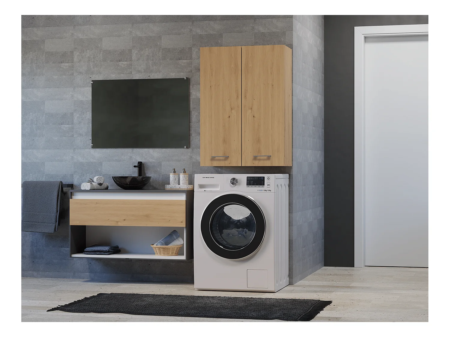 Armoire pour machine à laver, 30 x 64 x 90 cm, Chêne Artisanal