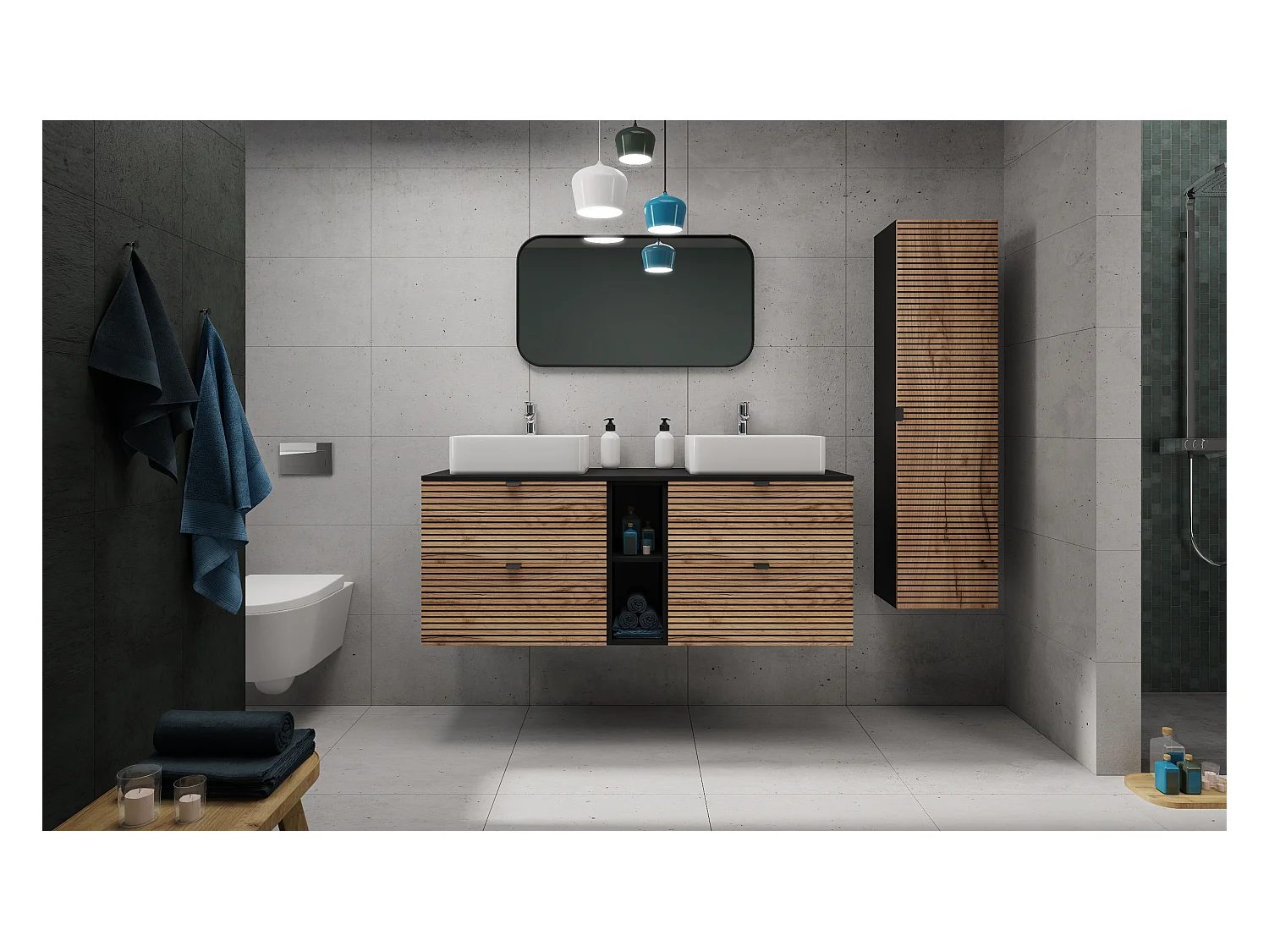 Etagère de salle de bain, Noir Mat, 20 x 57 x 46 cm