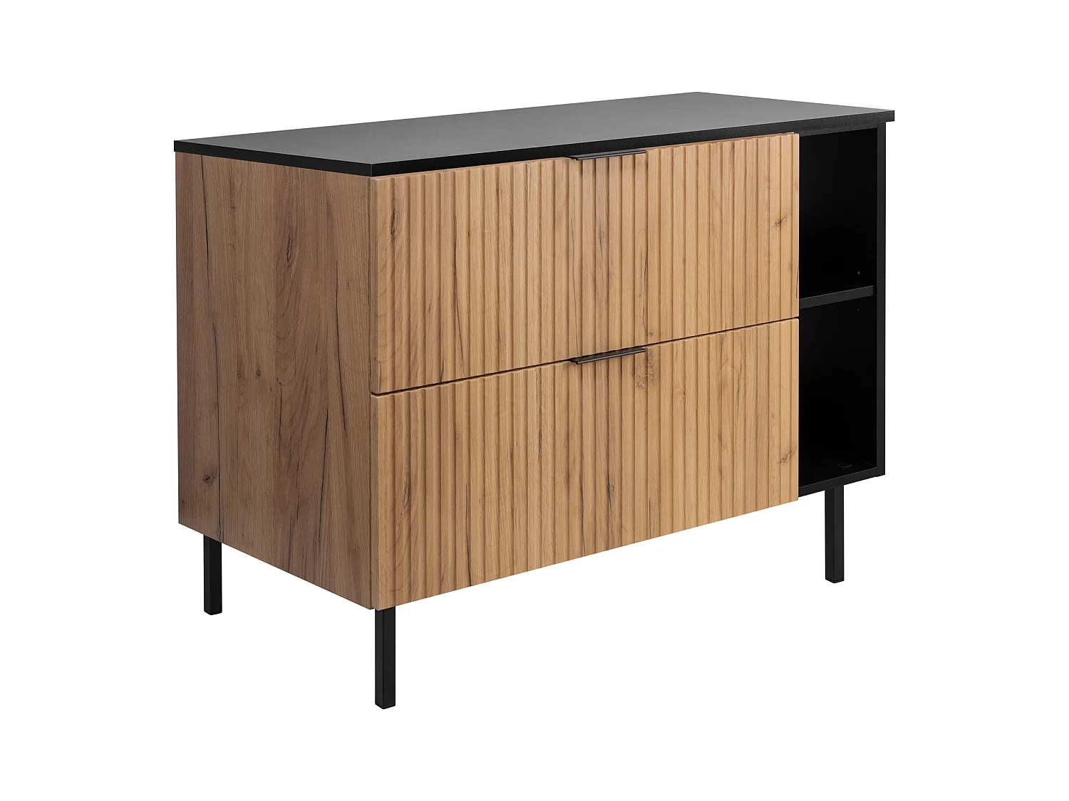 Meuble vasque, Chêne Craft /  Noir + poignée noire, 100 (80 + 20) x 77 x 46 cm, pieds noirs + Plan de travail