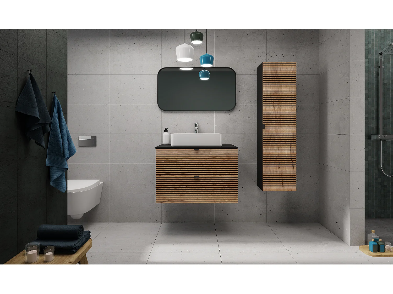 Mobile da bagno, Nero Opaco, 80 x 57 x 46 cm