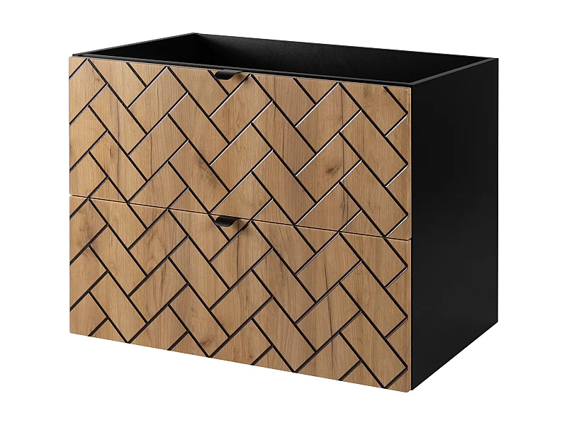 Meuble de salle de bain, Chêne artisanal doré, 80 x 57 x 46 cm, poignées noires