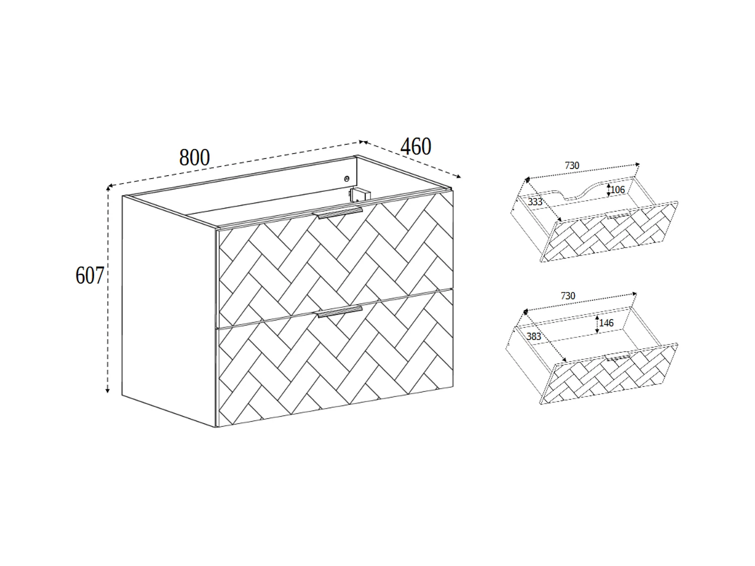 Meuble de salle de bain, Cachemire, 80 x 57 x 46 cm, poignées noires
