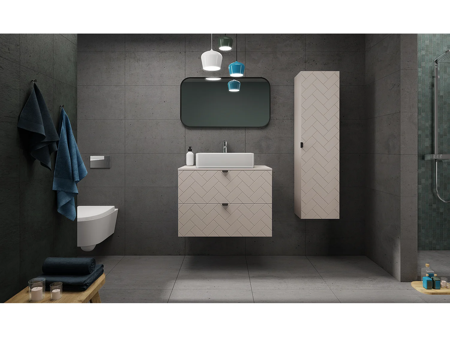 Meuble de salle de bain, Cachemire, 80 x 57 x 46 cm, poignées noires