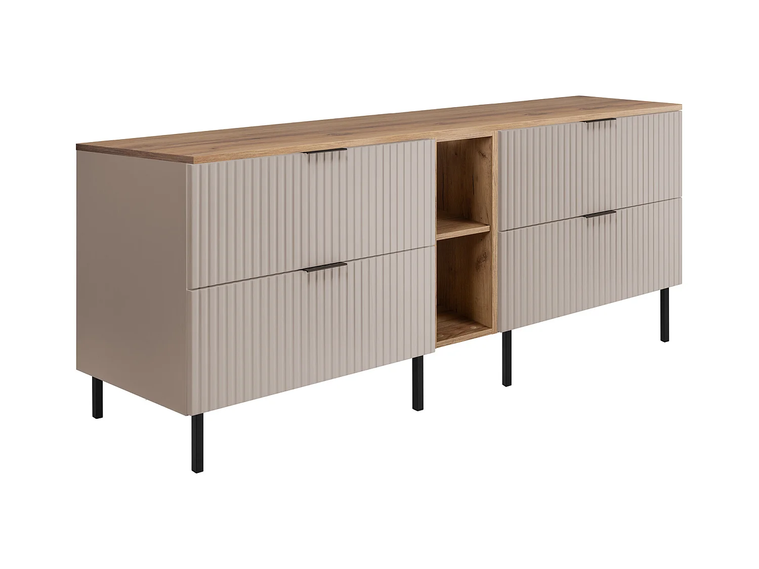 Meuble vasque, Cachemire / Chêne Craft + poignée noire, 180 x 77 x 46 cm, pieds noirs + Plan de travail