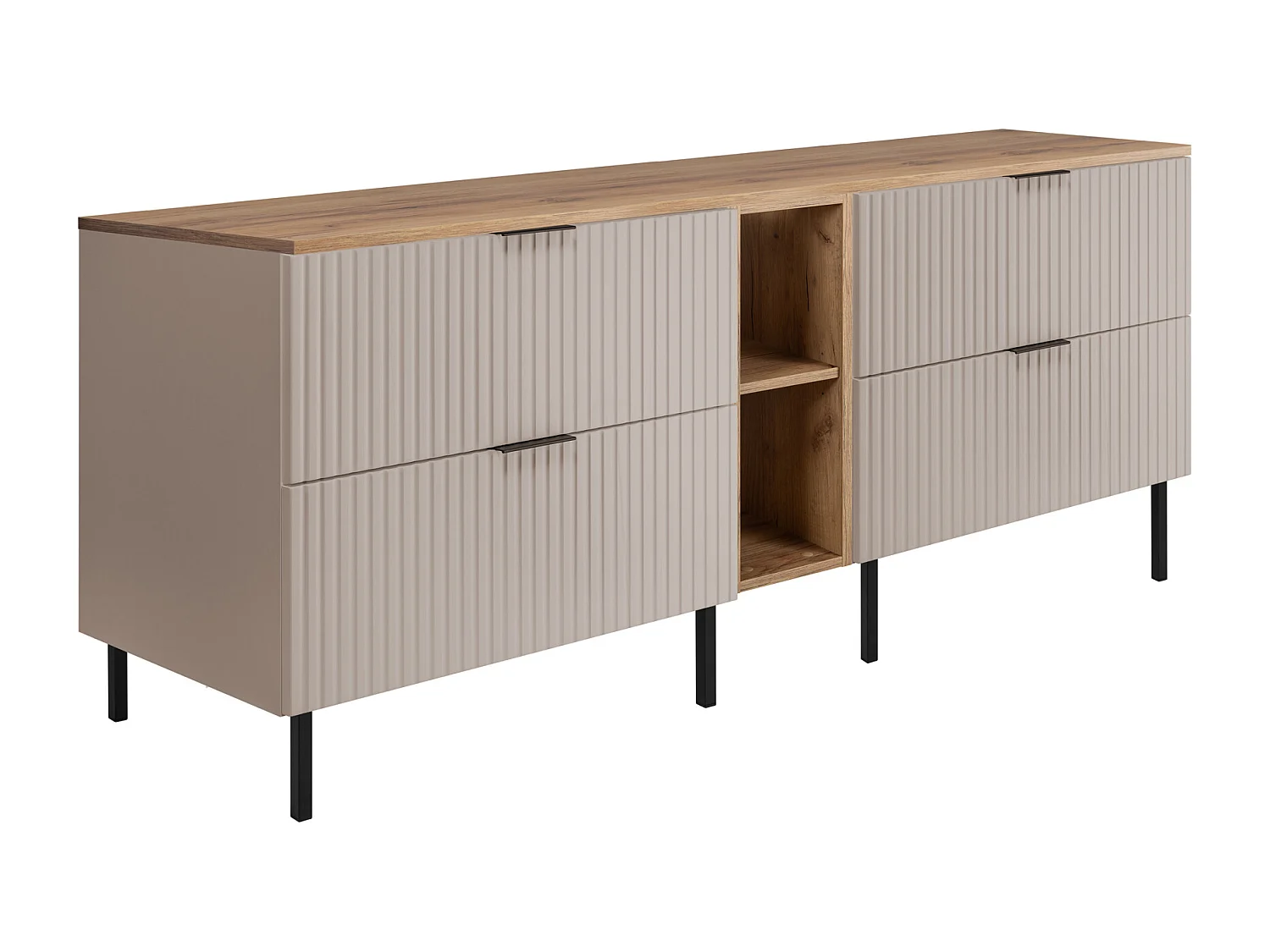 Meuble vasque, Cachemire / Chêne Craft + poignée noire, 180 x 77 x 46 cm, pieds noirs + Plan de travail