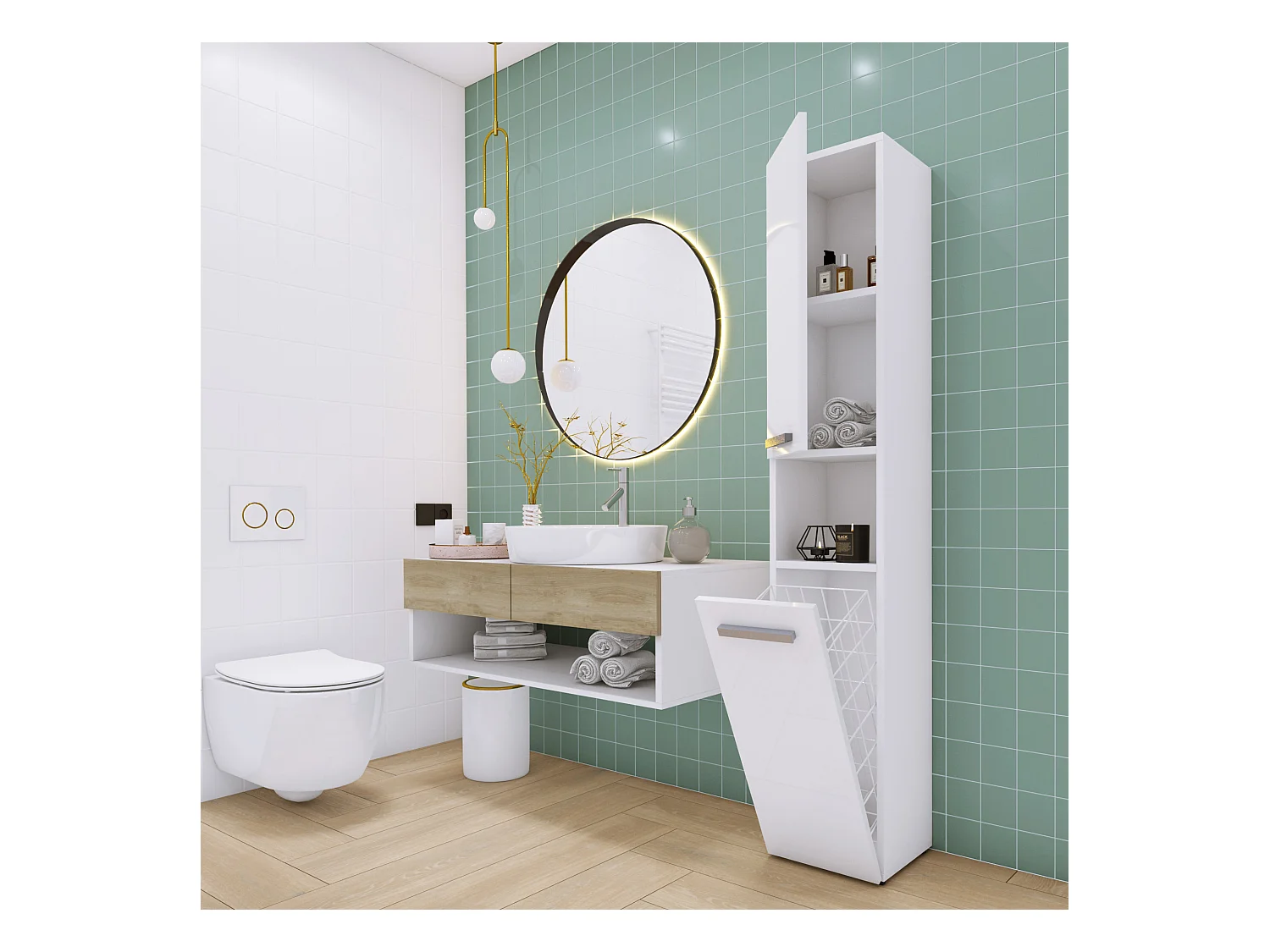 Meuble de salle de bain, Blanc Mat /  Blanc Brillant, 30 x 174 x 30 cm