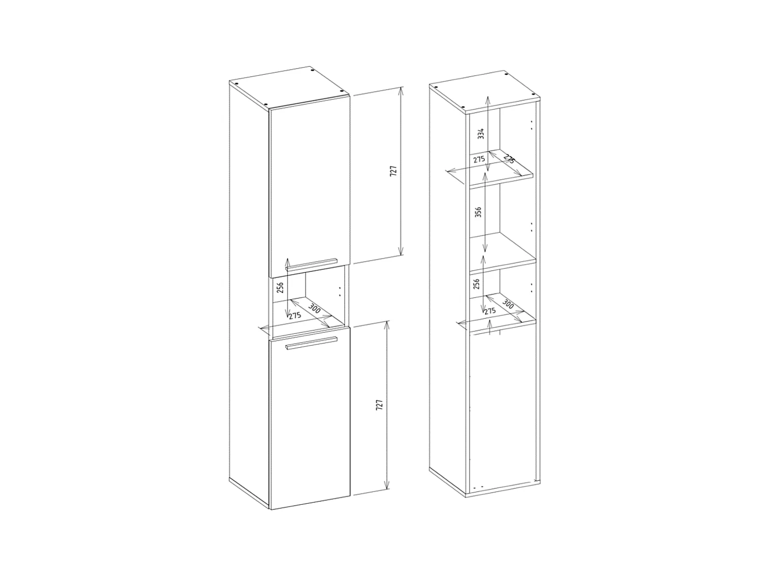 Meuble de salle de bain, Blanc Mat /  Blanc Brillant, 30 x 174 x 30 cm