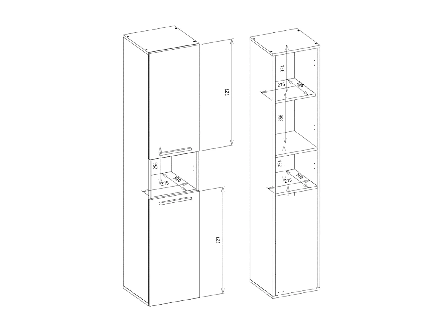 Meuble de salle de bain, Blanc Mat /  Blanc Brillant, 30 x 174 x 30 cm