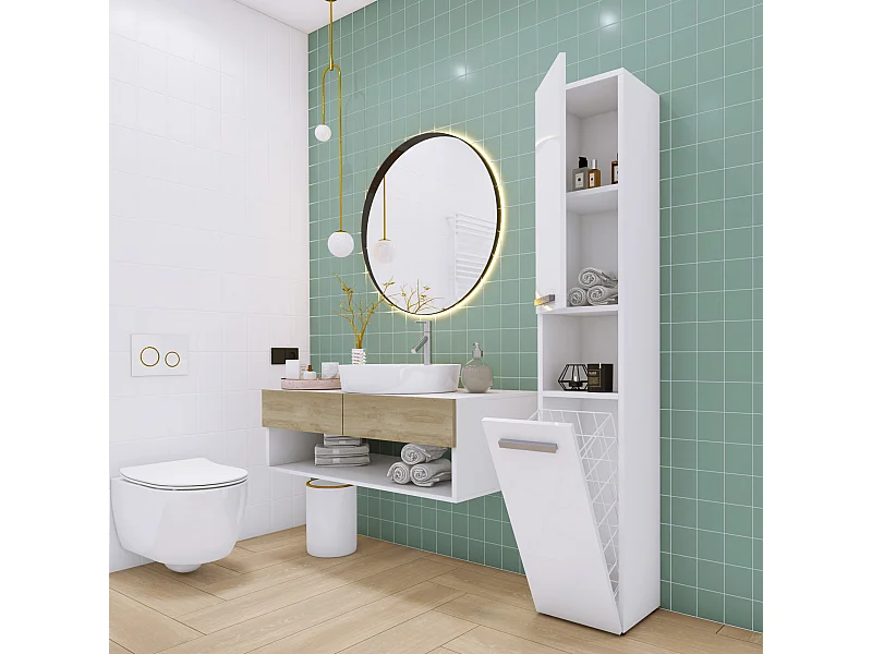 Badezimmermöbel, Mattweiß / Hochglanzweiß, 30 x 174 x 30 cm