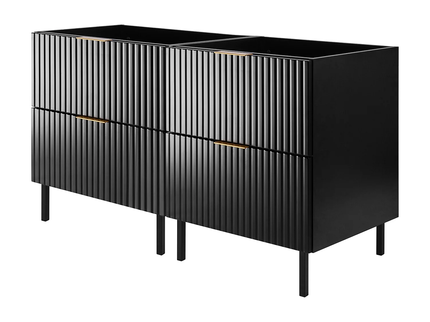 Meuble vasque, Noir, 120 (2 x 60)  x 77 x 46 cm, poignée dorée, pieds noirs, sans plateau