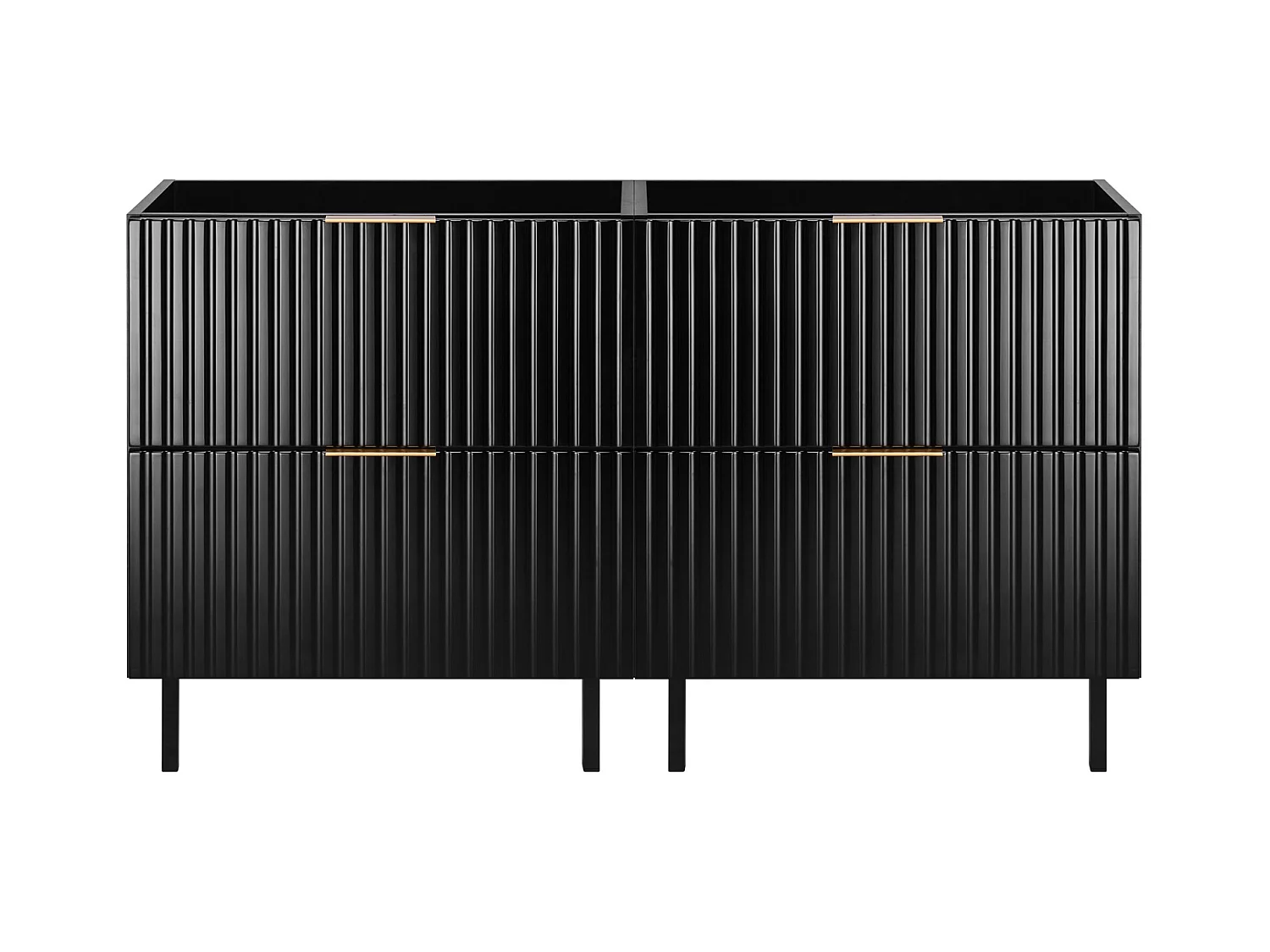 Meuble vasque, Noir, 120 (2 x 60)  x 77 x 46 cm, poignée dorée, pieds noirs, sans plateau