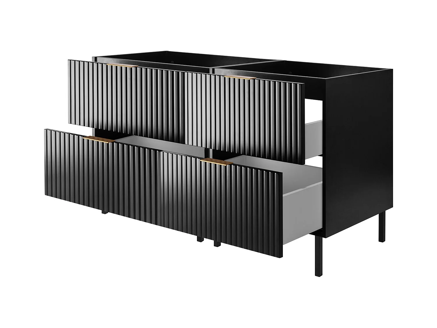 Meuble vasque, Noir, 120 (2 x 60)  x 77 x 46 cm, poignée dorée, pieds noirs, sans plateau