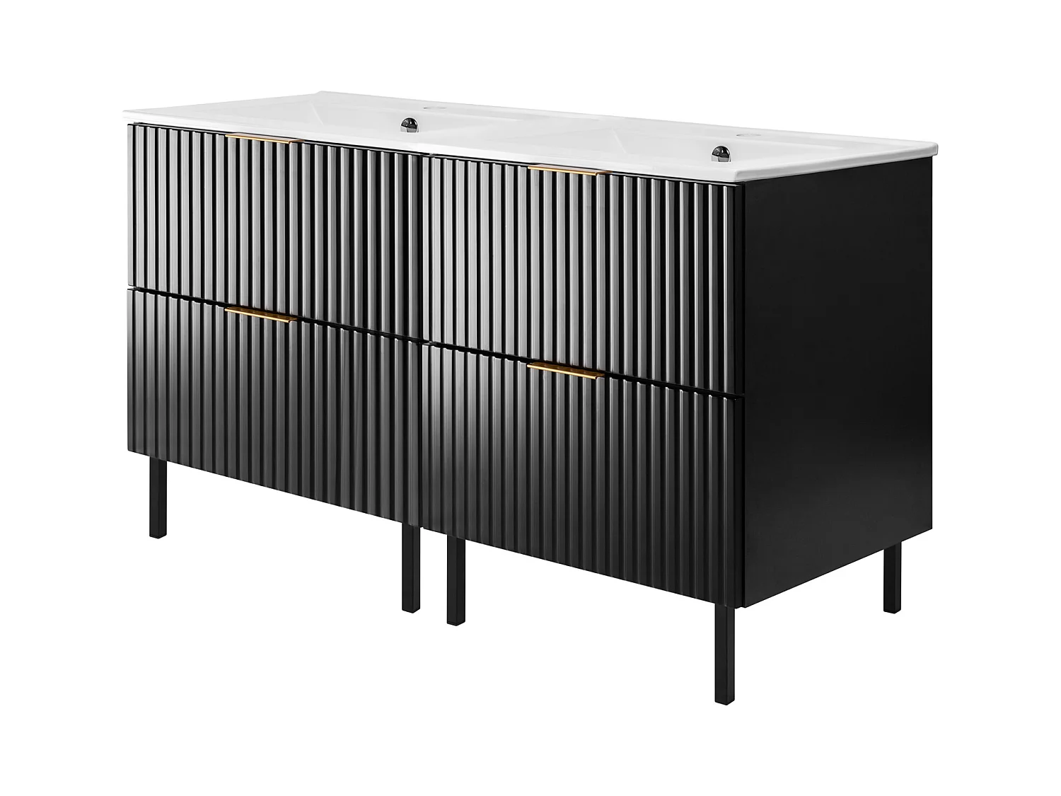 Meuble vasque, Noir, 120 (2 x 60)  x 77 x 46 cm, poignée dorée, pieds noirs, sans plateau