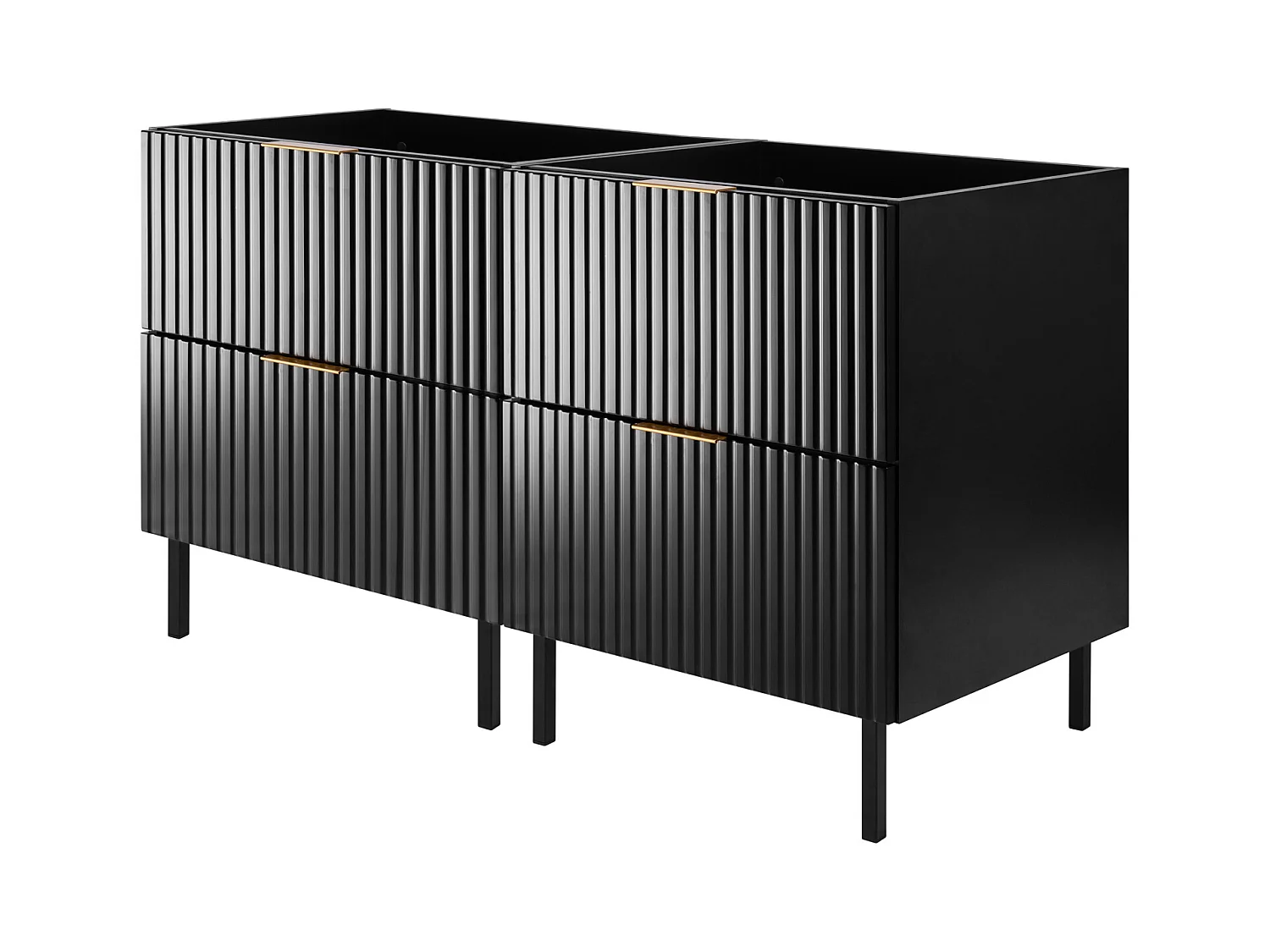 Meuble vasque, Noir, 120 (2 x 60)  x 77 x 46 cm, poignée dorée, pieds noirs, sans plateau