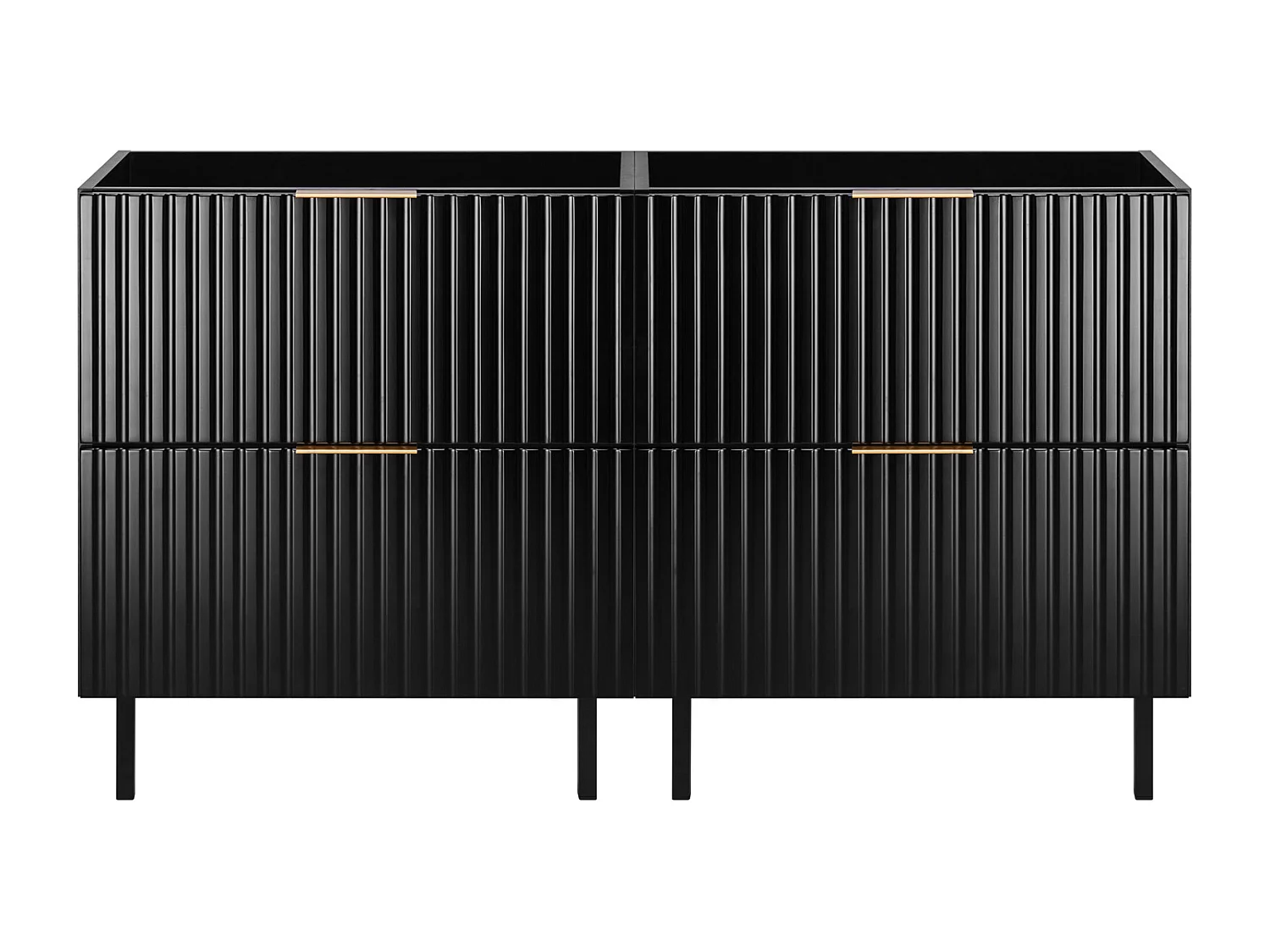 Meuble vasque, Noir, 120 (2 x 60)  x 77 x 46 cm, poignée dorée, pieds noirs, sans plateau