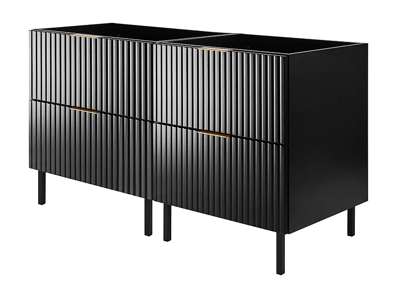 Meuble vasque, Noir, 120 (2 x 60)  x 77 x 46 cm, poignée dorée, pieds noirs, sans plateau