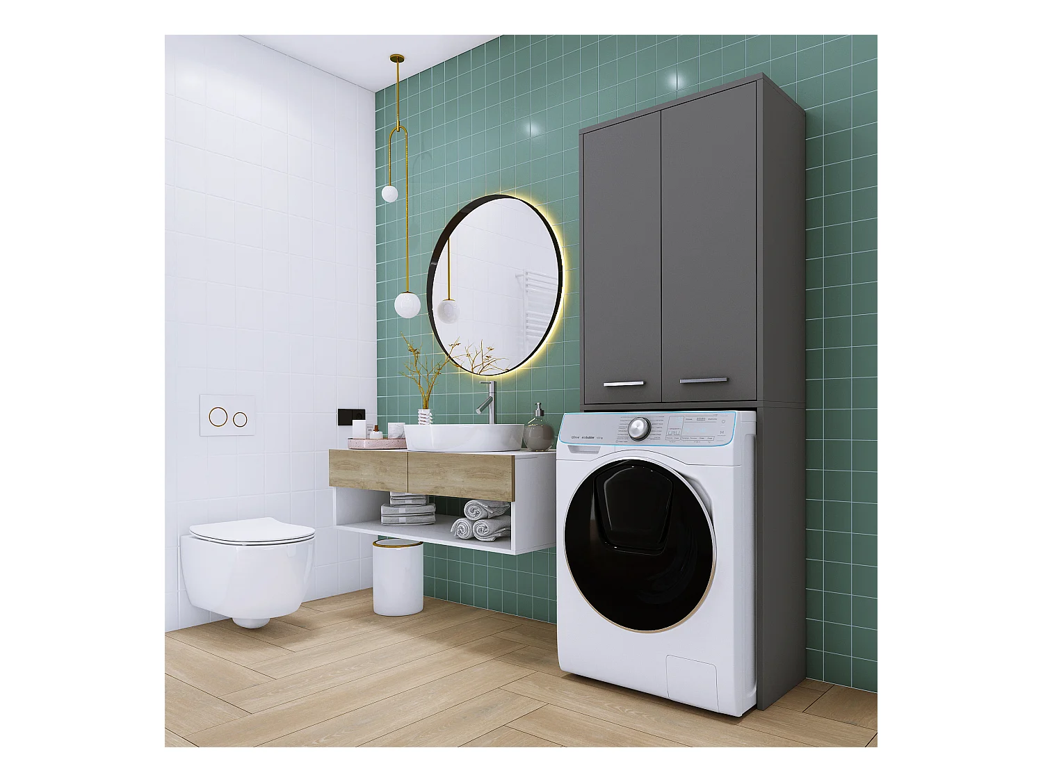 Waschmaschinenschrank, mattgrau, 31 x 64 x 180 cm