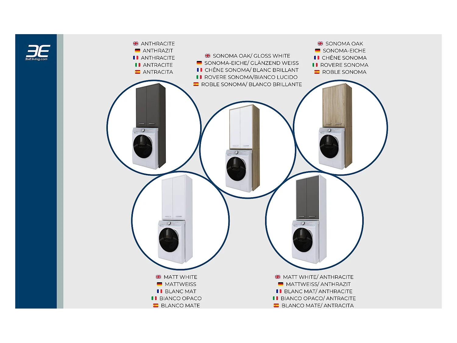 Waschmaschinenschrank, mattgrau, 31 x 64 x 180 cm
