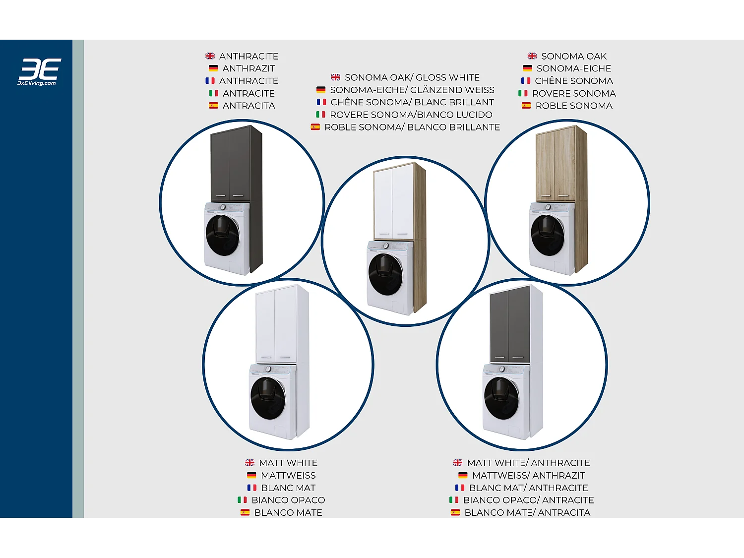 Meuble pour machine à laver, gris mat, 31 x 64 x 180 cm