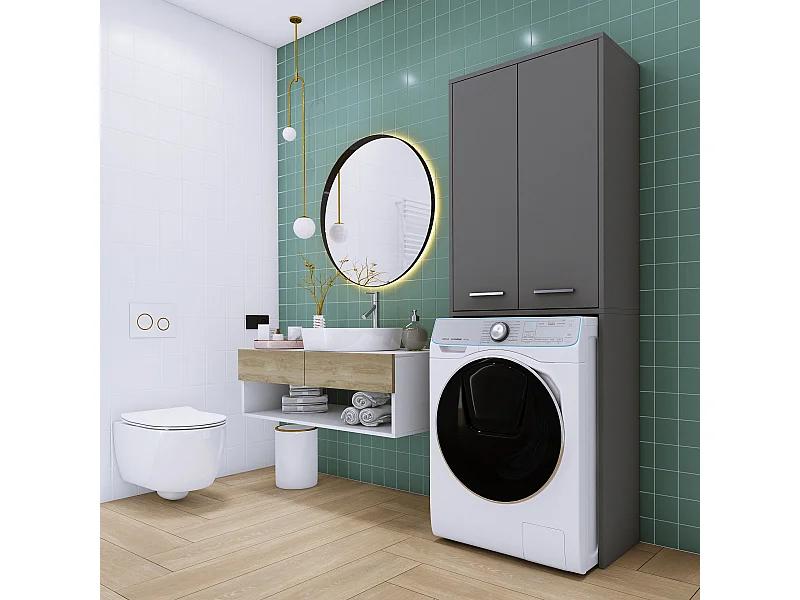 Meuble pour machine à laver, gris mat, 31 x 64 x 180 cm