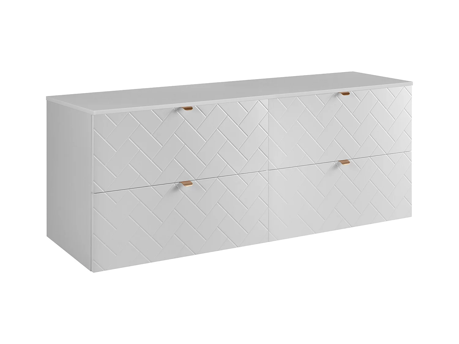 Meuble de salle de bain, Blanc Mat, 160 x 57 x 46 cm, poignées dorées